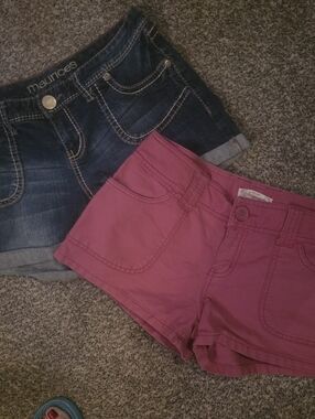 Maurices Dark Wash Denim Shorts & Samon Colored Aeropostale. Both Are 7/8